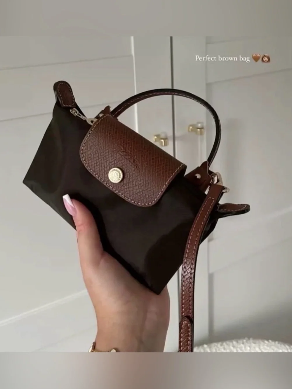 Mini Longchamp Brown Top-Handle Crossbody Bag